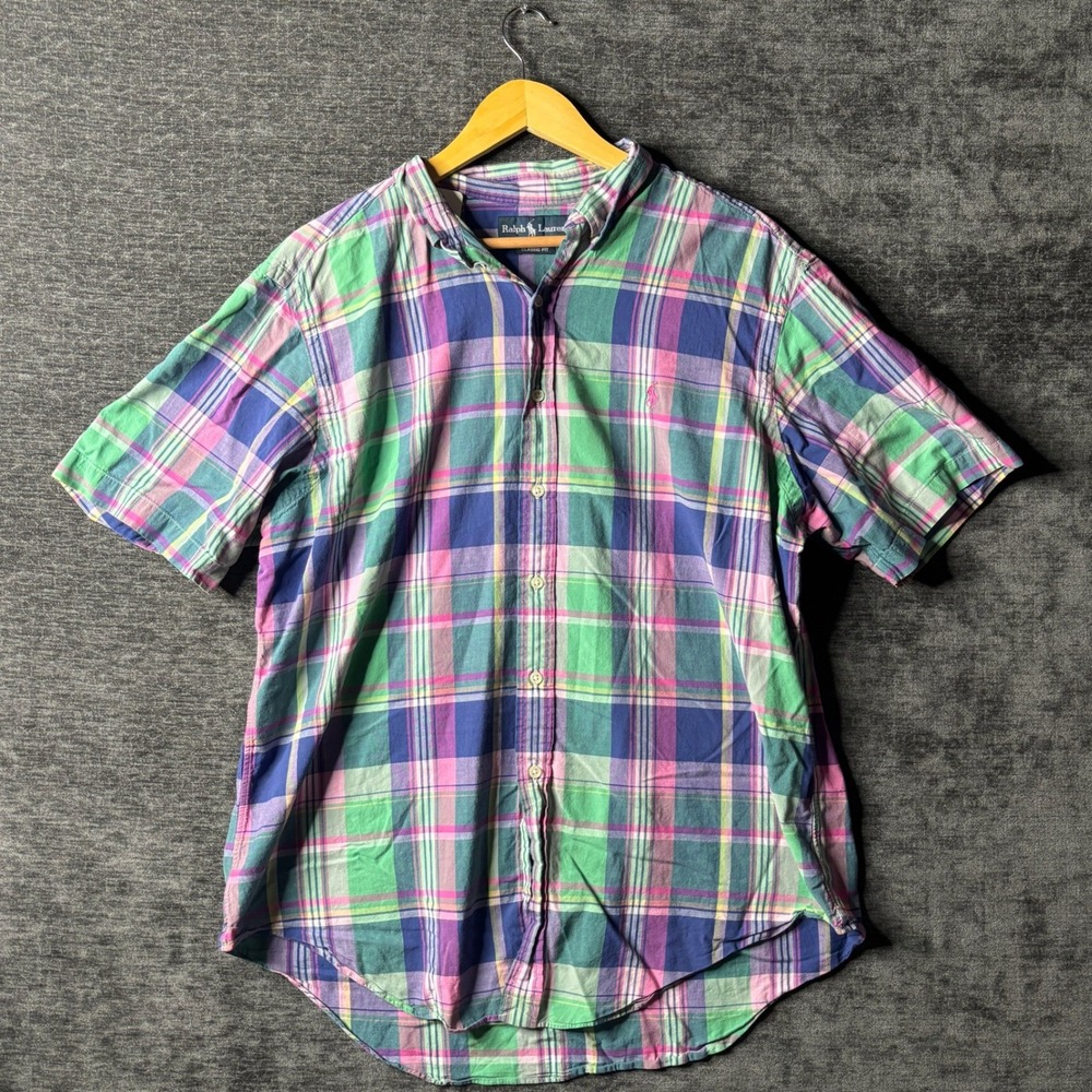 Ralph Lauren Classic Fit Plaid Short Sleeve Button Down Shirt XL Multi-Color